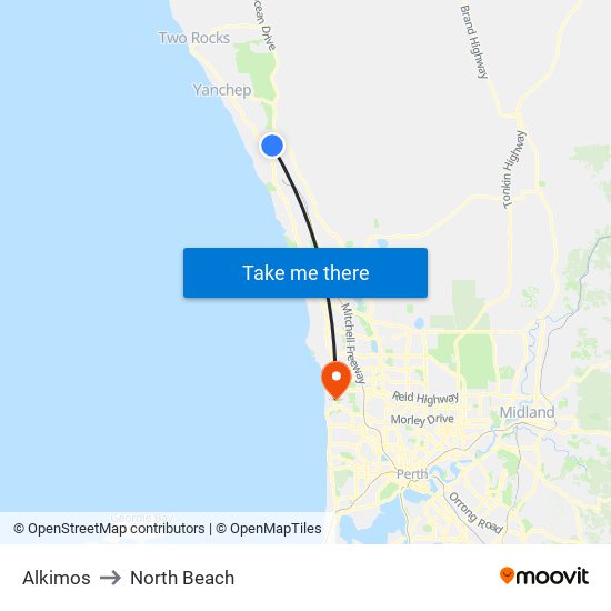 Alkimos to North Beach map