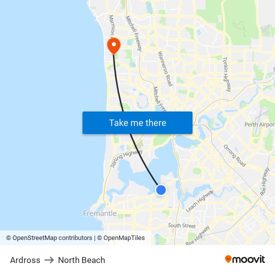 Ardross to North Beach map