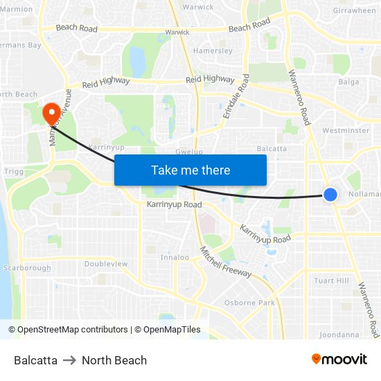 Balcatta to North Beach map