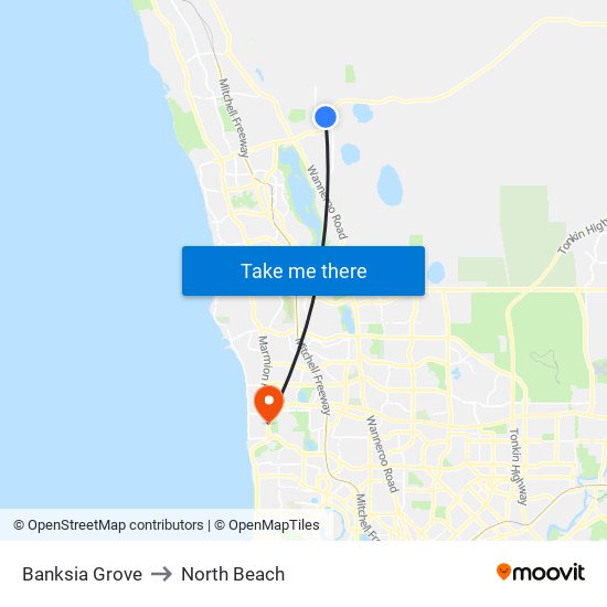 Banksia Grove to North Beach map