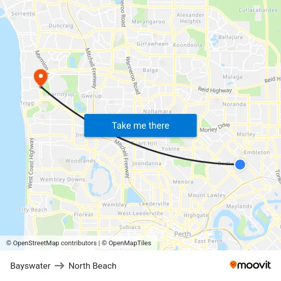 Bayswater to North Beach map