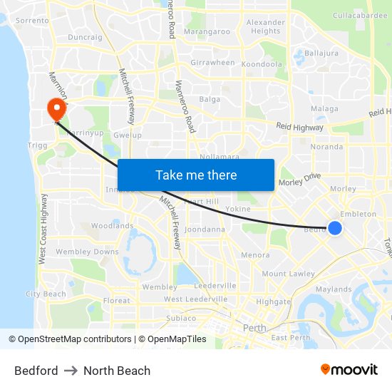 Bedford to North Beach map