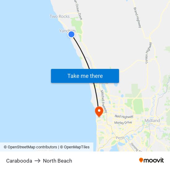 Carabooda to North Beach map