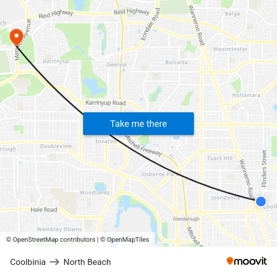 Coolbinia to North Beach map