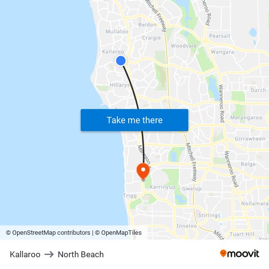 Kallaroo to North Beach map