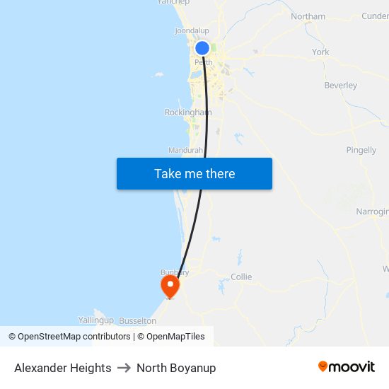 Alexander Heights to North Boyanup map