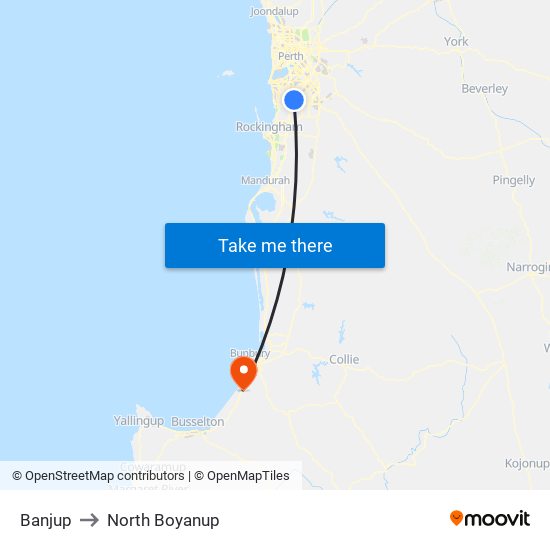 Banjup to North Boyanup map