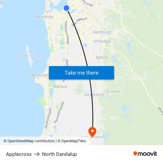 Applecross to North Dandalup map