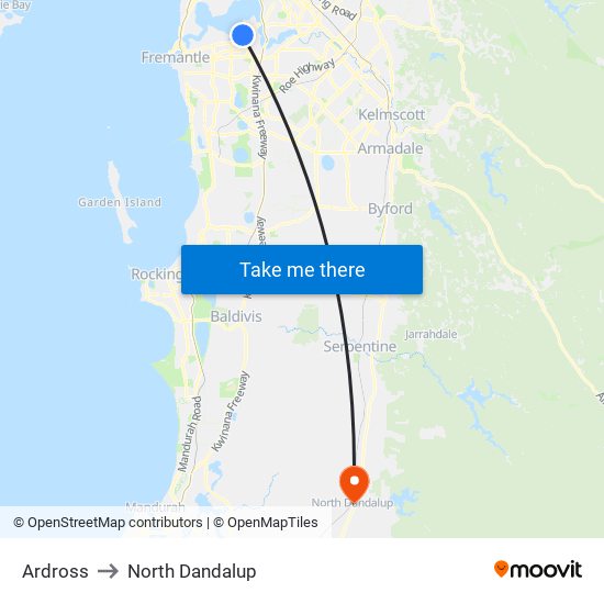 Ardross to North Dandalup map