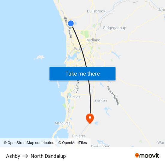 Ashby to North Dandalup map