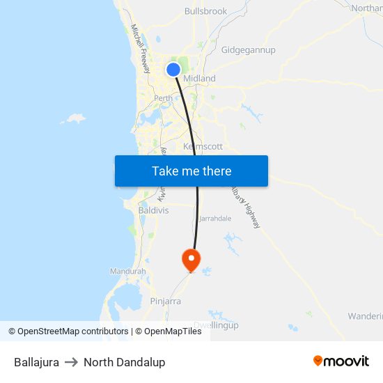 Ballajura to North Dandalup map