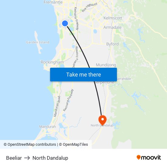 Beeliar to North Dandalup map