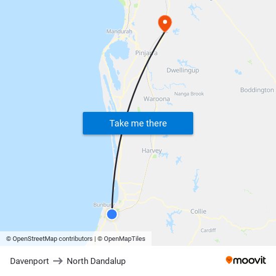 Davenport to North Dandalup map