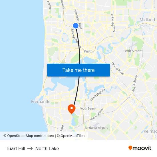 Tuart Hill to North Lake map