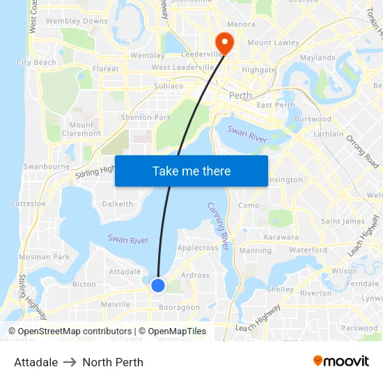 Attadale to North Perth map