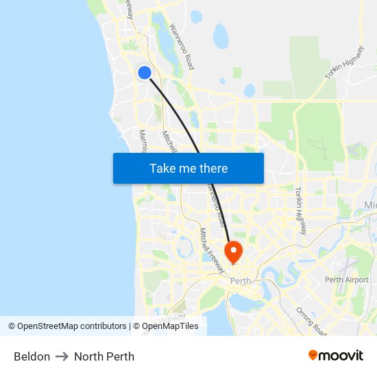 Beldon to North Perth map