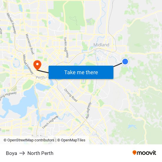 Boya to North Perth map