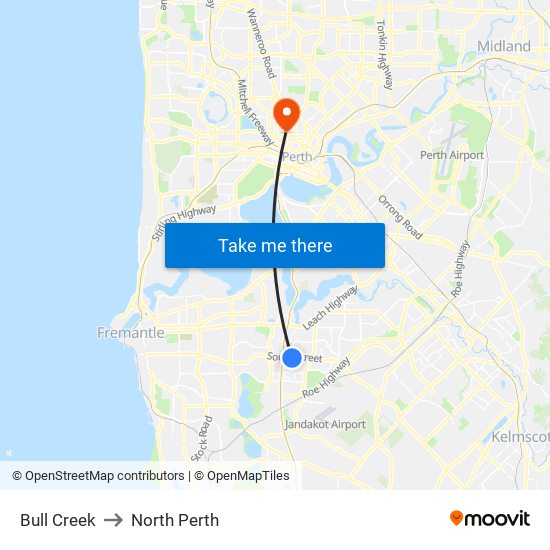 Bull Creek to North Perth map