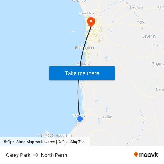 Carey Park to North Perth map