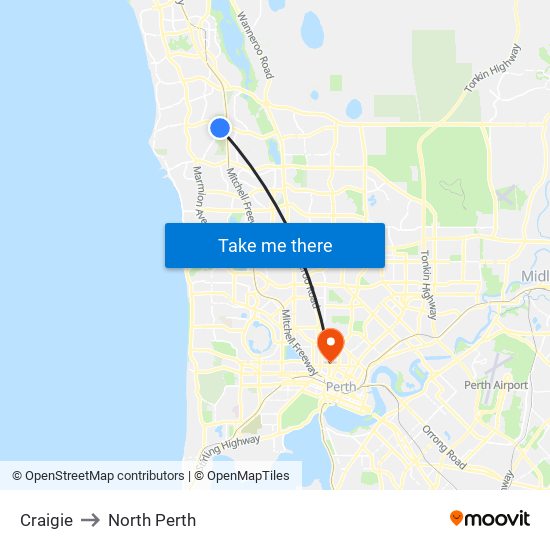 Craigie to North Perth map