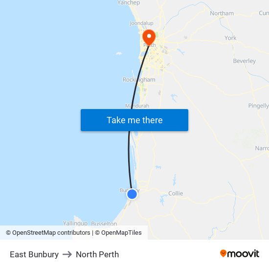 East Bunbury to North Perth map