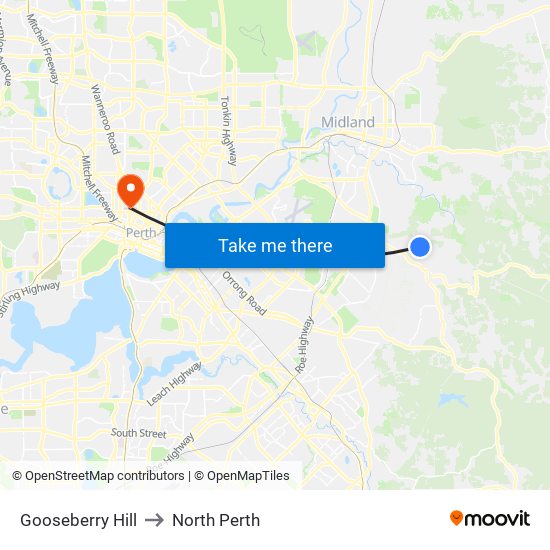 Gooseberry Hill to North Perth map