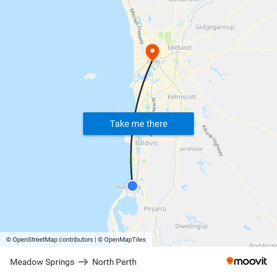 Meadow Springs to North Perth map