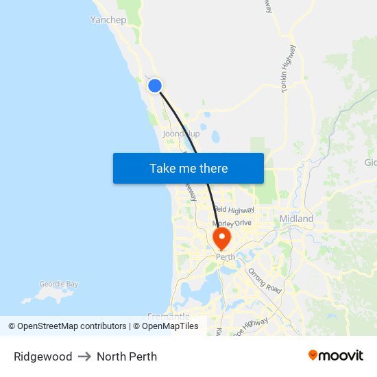 Ridgewood to North Perth map