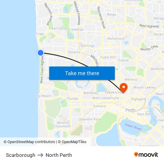 Scarborough to North Perth map