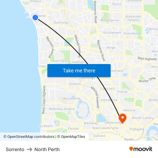 Sorrento to North Perth map
