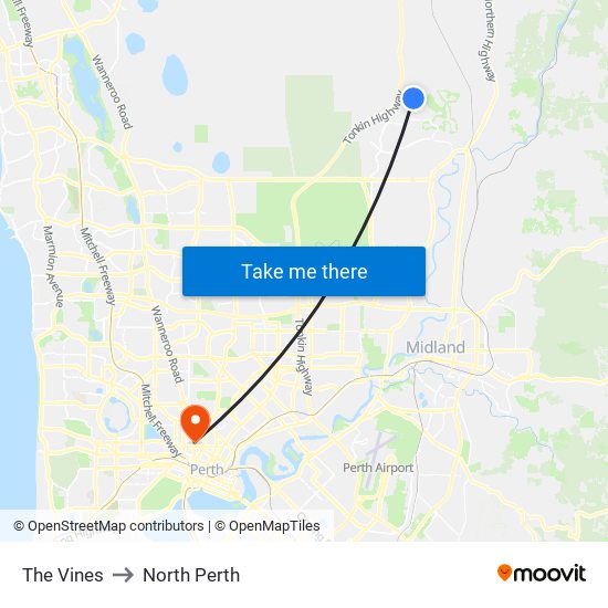 The Vines to North Perth map