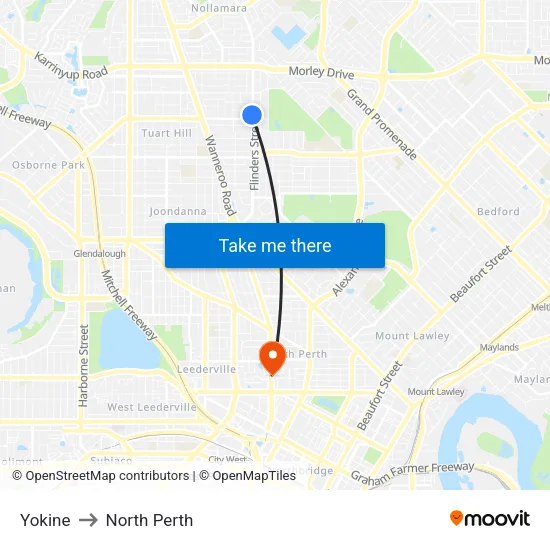 Yokine to North Perth map