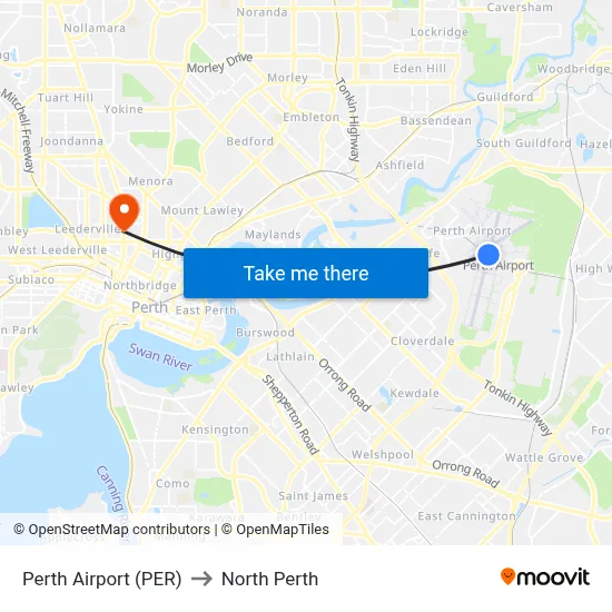 Perth Airport (PER) to North Perth map