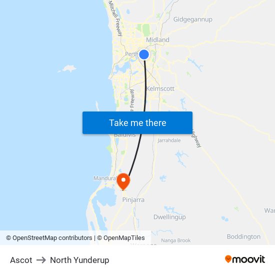 Ascot to North Yunderup map