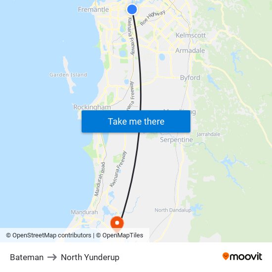 Bateman to North Yunderup map