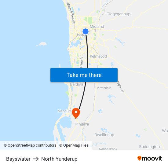 Bayswater to North Yunderup map