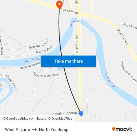 West Pinjarra to North Yunderup map