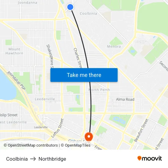 Coolbinia to Northbridge map
