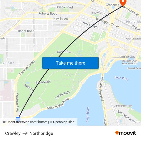 Crawley to Northbridge map