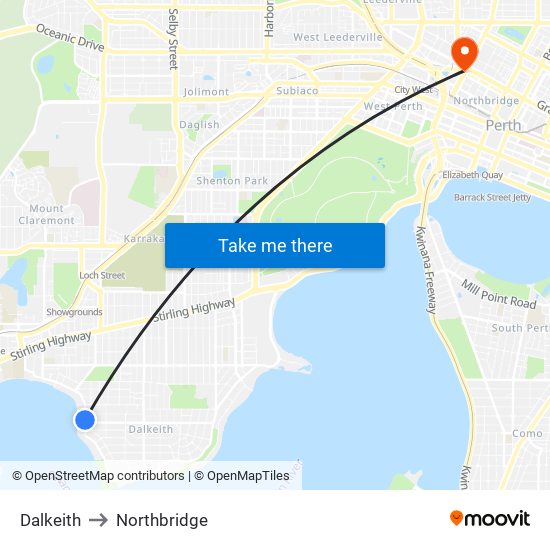 Dalkeith to Northbridge map