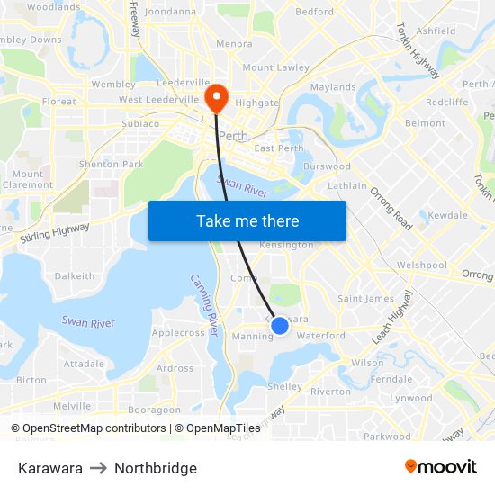 Karawara to Northbridge map