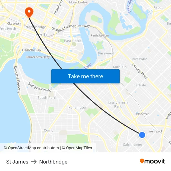 St James to Northbridge map