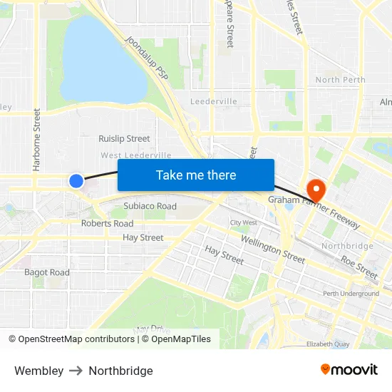 Wembley to Northbridge map