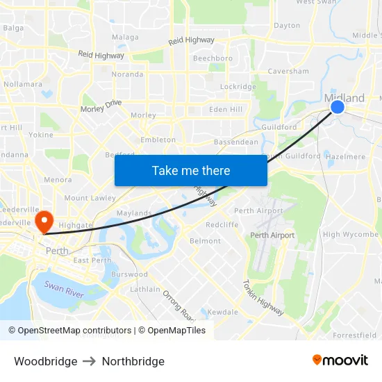 Woodbridge to Northbridge map