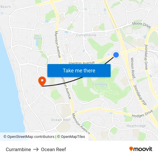 Currambine to Ocean Reef map