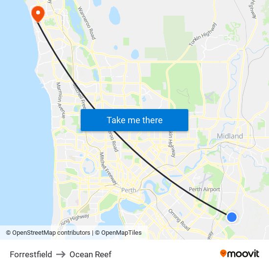 Forrestfield to Ocean Reef map
