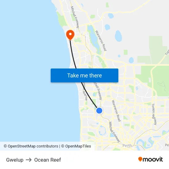 Gwelup to Ocean Reef map
