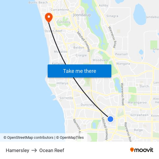 Hamersley to Ocean Reef map