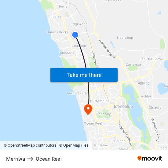 Merriwa to Ocean Reef map