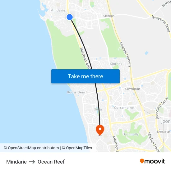 Mindarie to Ocean Reef map